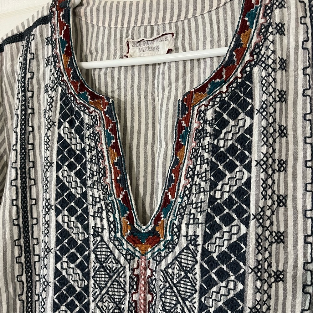 Johnny Was Striped Tunic with Navy & Rust Embroidery - Picture 3 of 10
